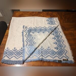 Ahujasons - Cotton Shawl Scarf Square Eyelash Fringe Trim | White & Blue | 58x58